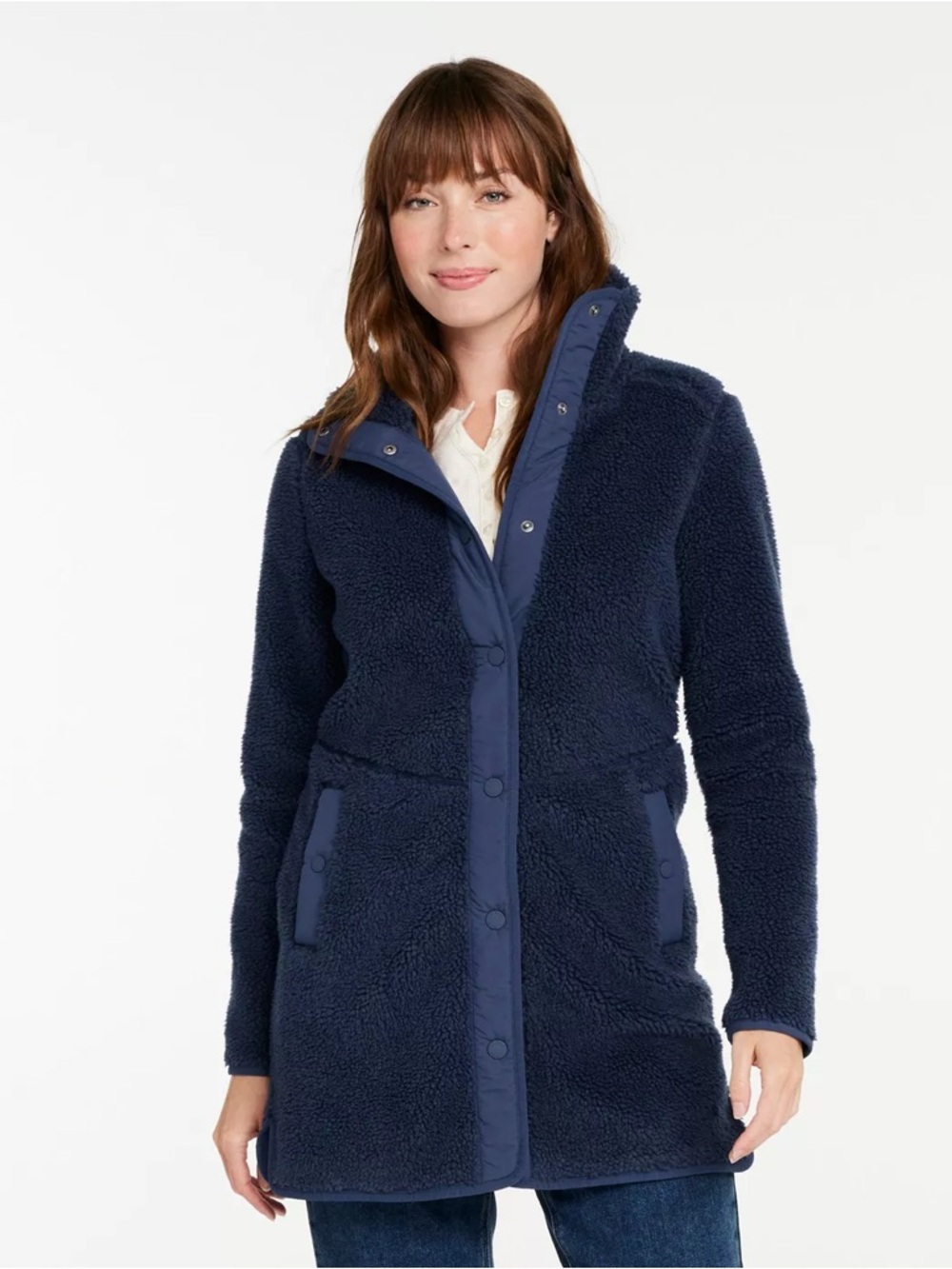 L.L. Bean Women's Navy Sherpa Fleece Coat - Size Small